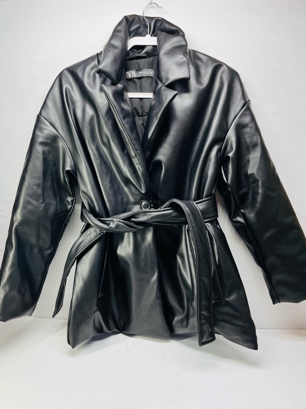 Zara Black Belted Faux Leather Jacket